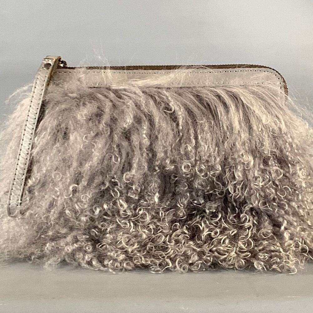 PATRICIA NASH Grey Light Grey Mongolian Lamb Leather Clutch